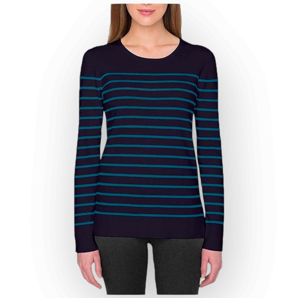 NWT Kirkland Signature Rib Knit Crewneck Sweater XL Navy Blue‎ Striped W55XL
